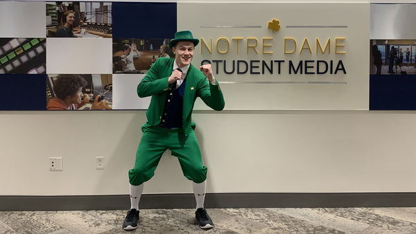 Notre Dame Student Media gets a visit by the Notre Dame Leprechaun